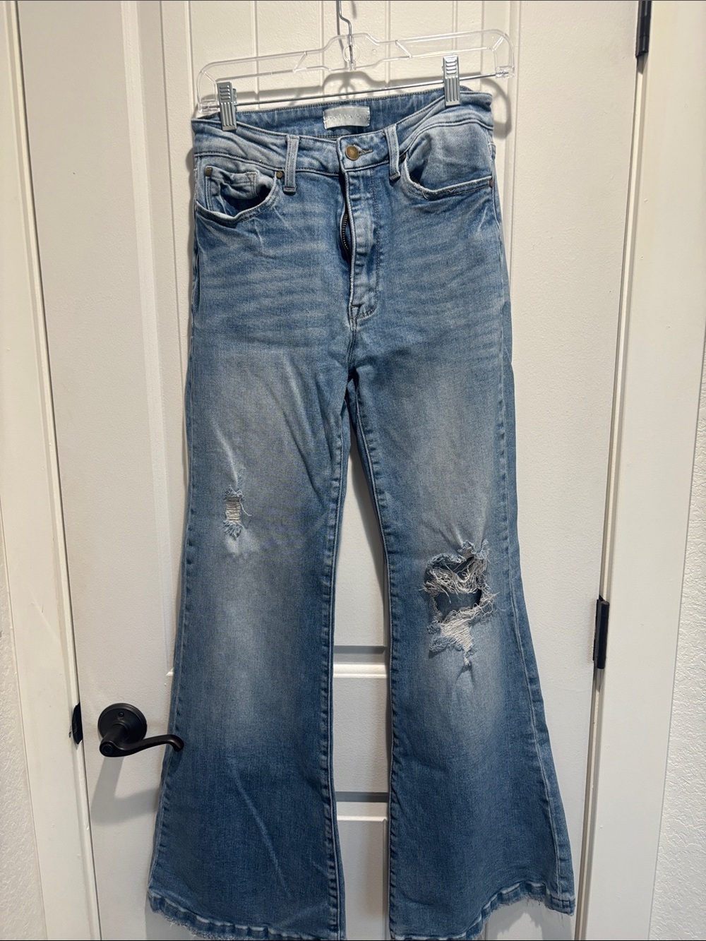 Women's Light Blue Distressed Flare Jeans